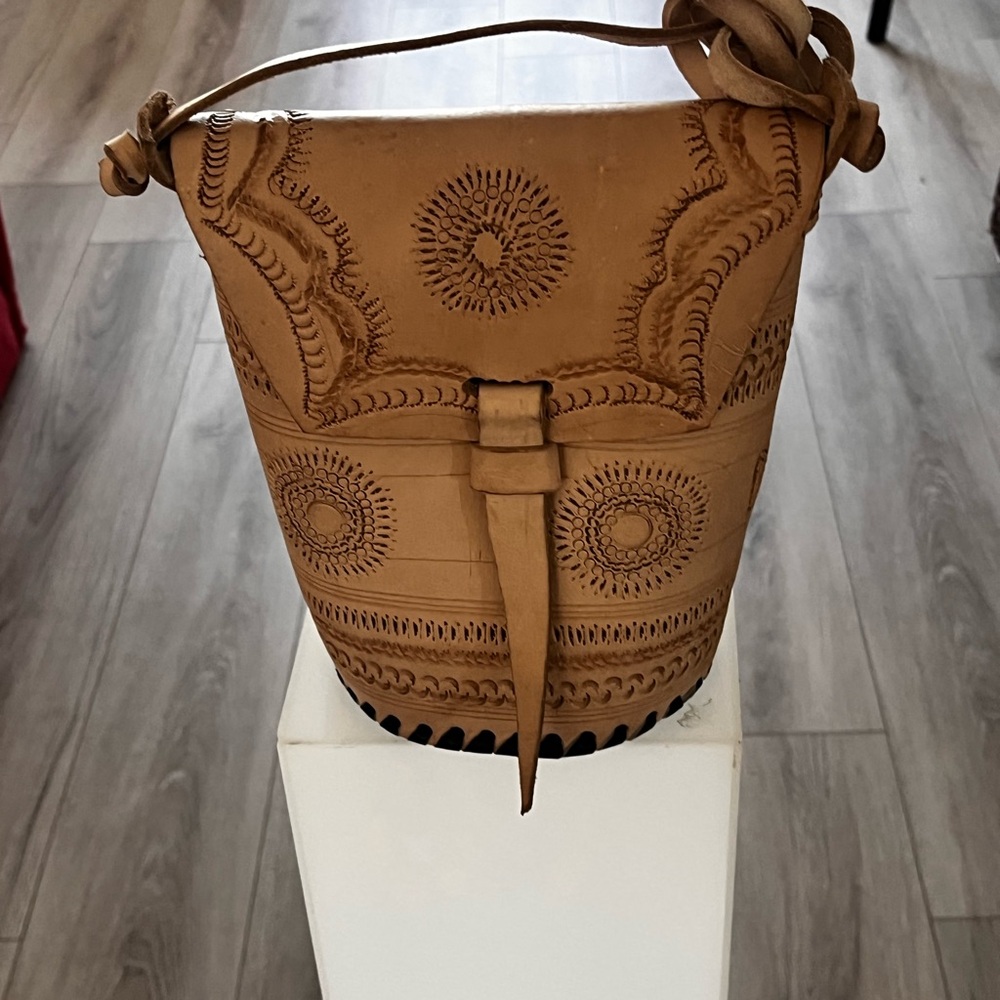 African Artisan Leather Shoulder Bag in Tan